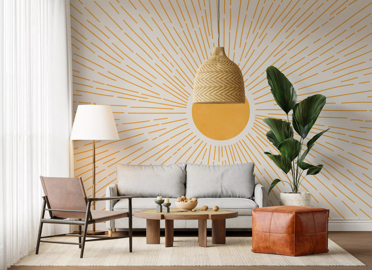 Golden Sunburst Minimalist Rays Wall Mural
