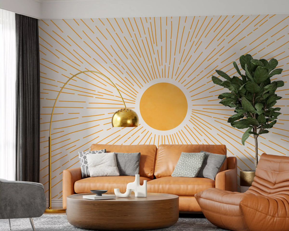 Golden Sunburst Minimalist Rays Wall Mural