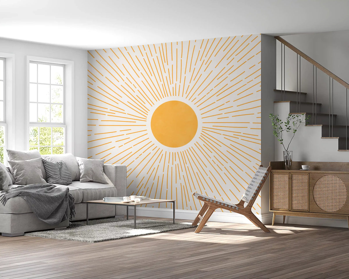 Golden Sunburst Minimalist Rays Wall Mural