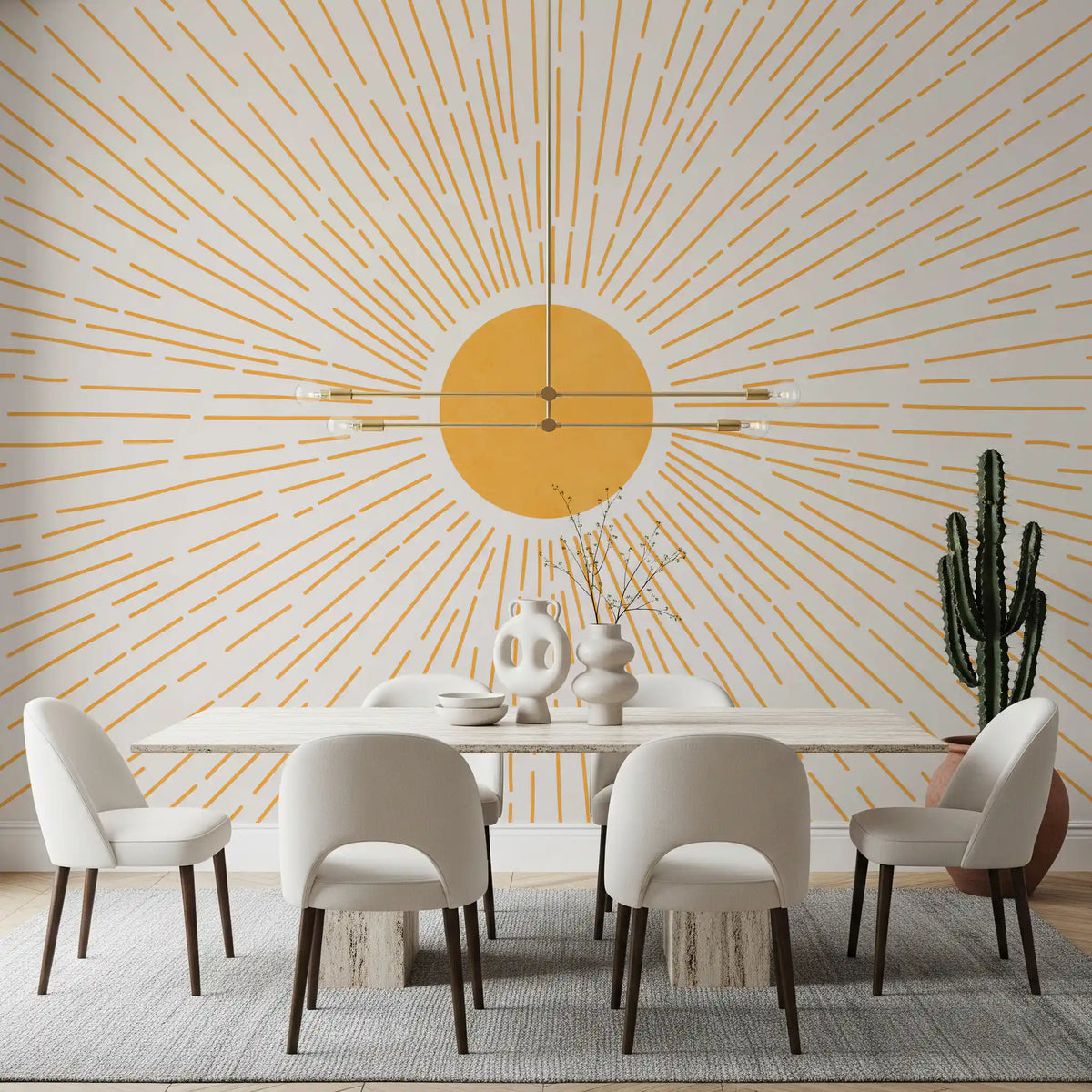 Golden Sunburst Minimalist Rays Wall Mural