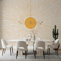 Golden Sunburst Minimalist Rays Wall Mural