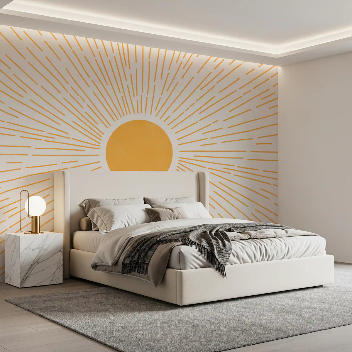 Golden Sunburst Minimalist Rays Wall Mural