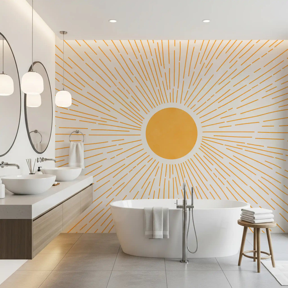 Golden Sunburst Minimalist Rays Wall Mural