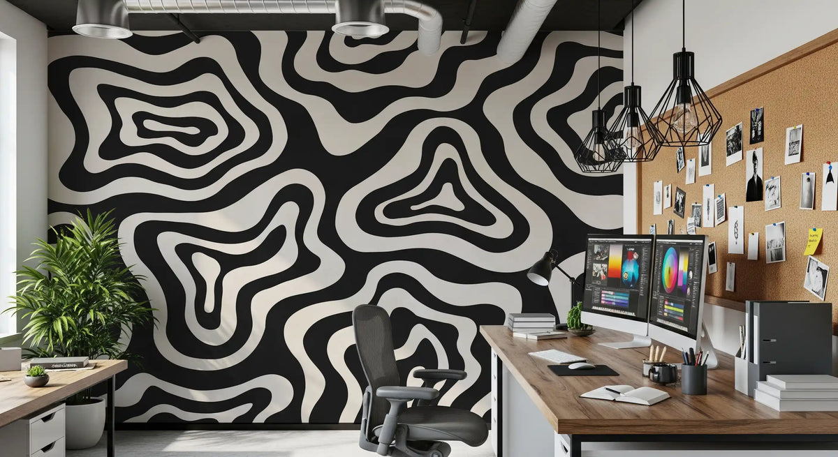 Organic Monochrome Swirls Wall Mural