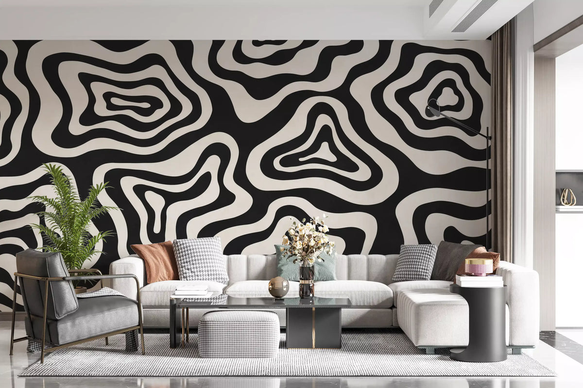 Organic Monochrome Swirls Wall Mural