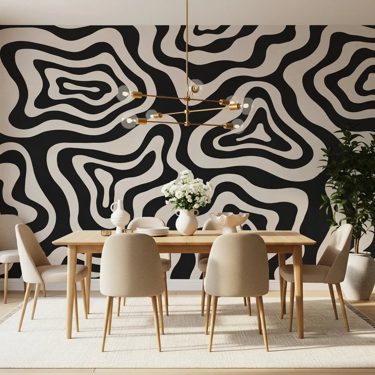 Organic Monochrome Swirls Wall Mural