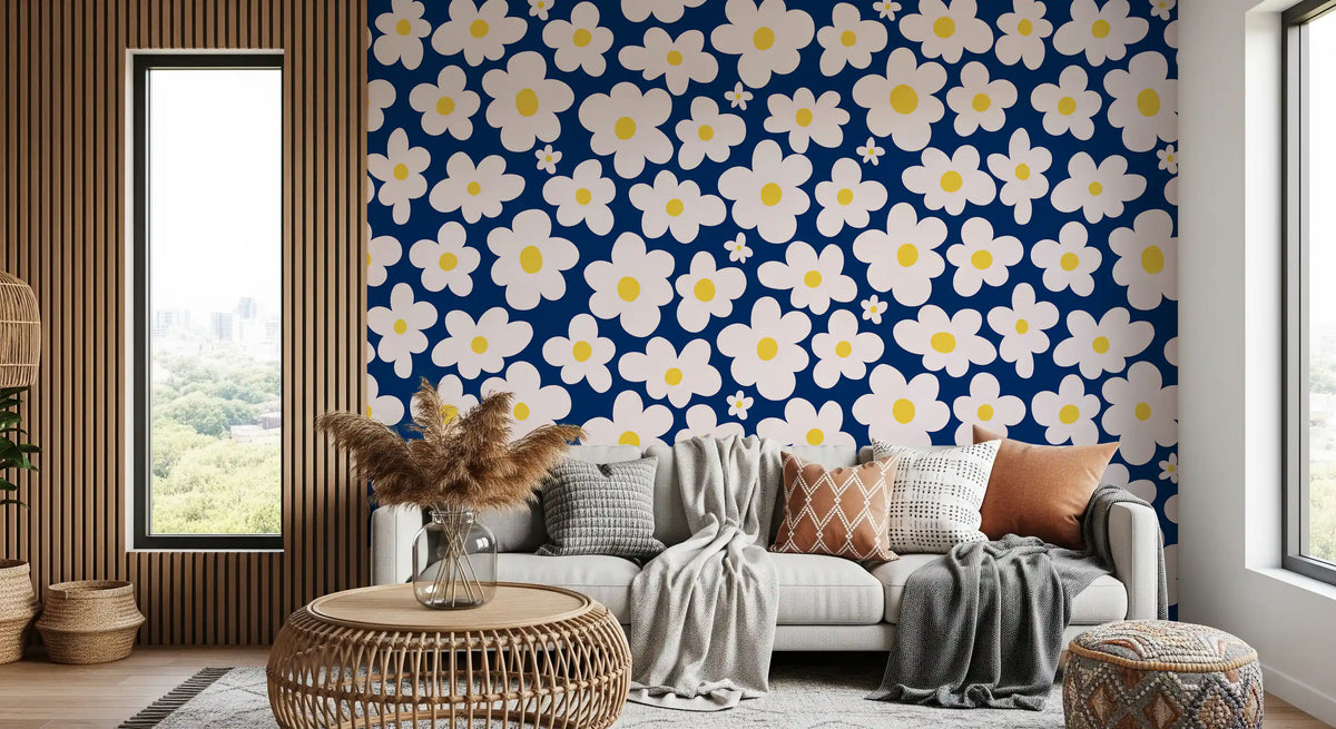 Midnight Daisy Field Pattern Wall Mural