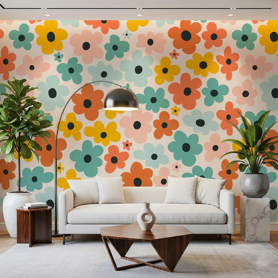 Retro Flower Power Pattern Wall Mural