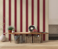 Classic Burgundy and Cream Striped Pattern Wall Mural