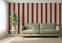 Classic Burgundy and Cream Striped Pattern Wall Mural