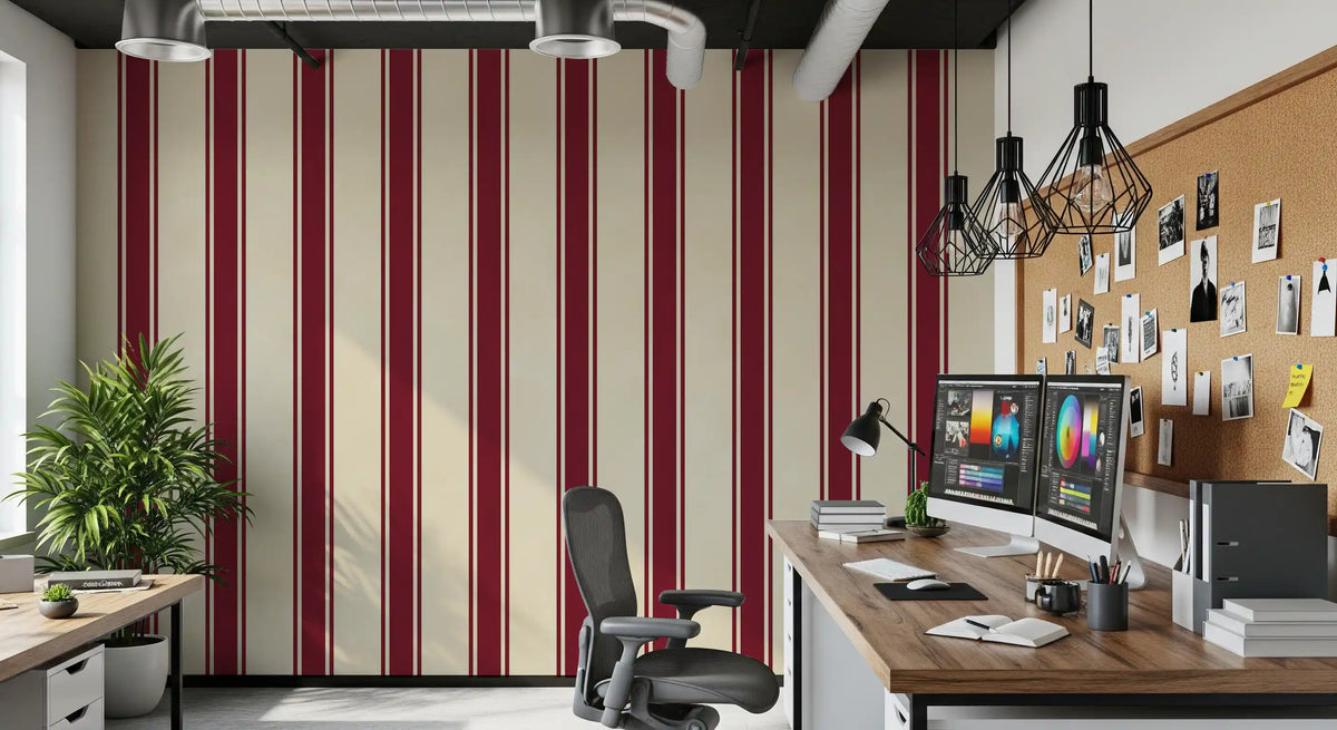 Classic Burgundy and Cream Striped Pattern Wall Mural