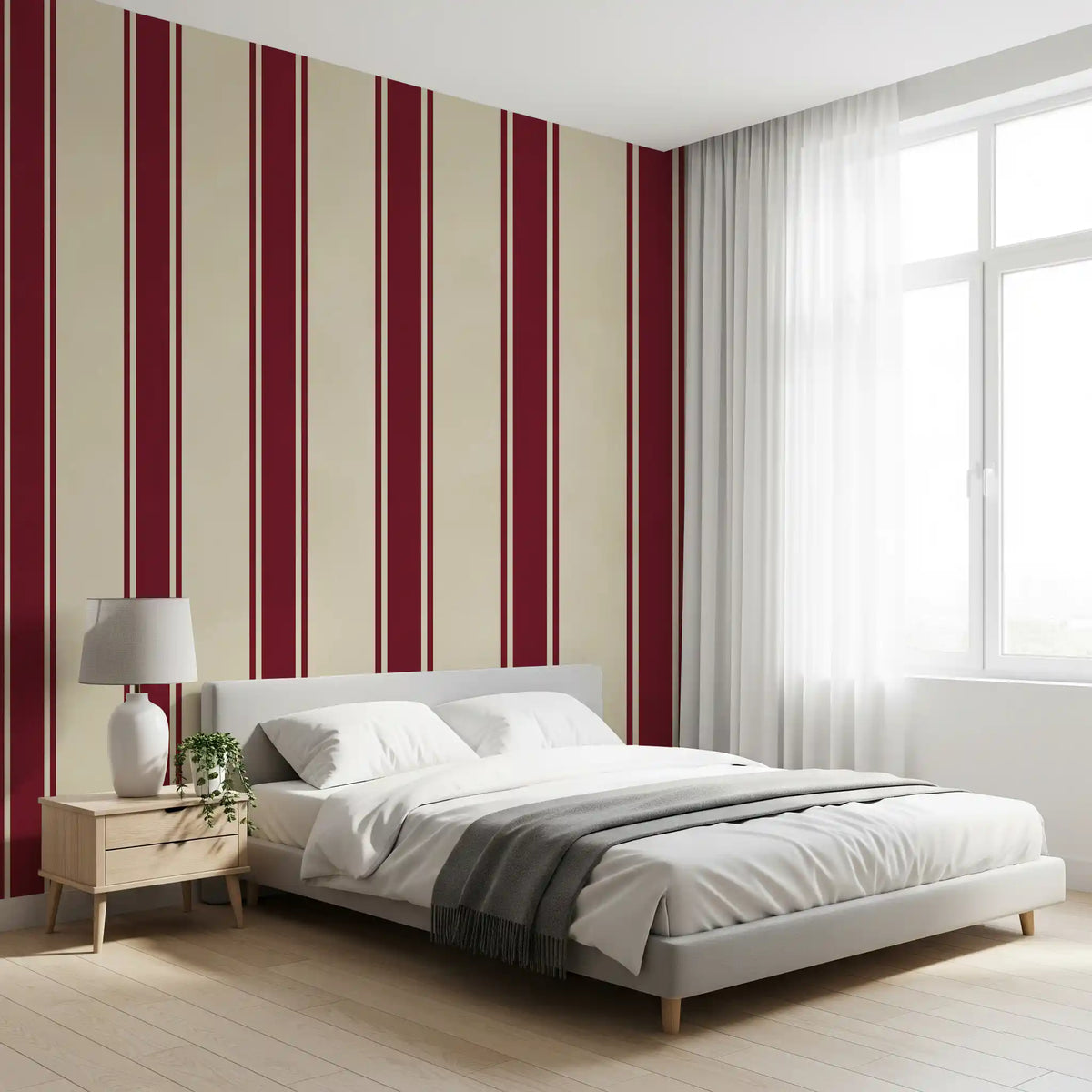 Classic Burgundy and Cream Striped Pattern Wall Mural