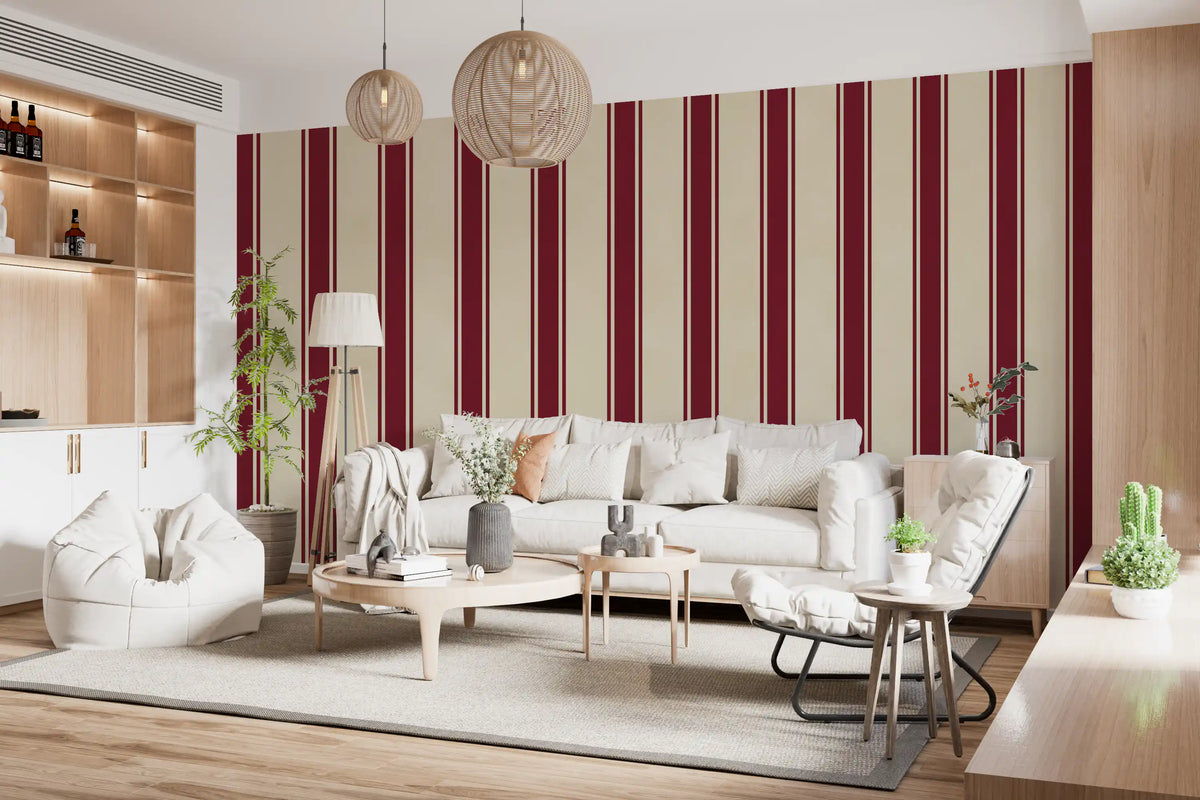 Classic Burgundy and Cream Striped Pattern Wall Mural