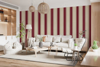 Classic Burgundy and Cream Striped Pattern Wall Mural