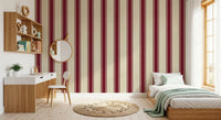 Classic Burgundy and Cream Striped Pattern Wall Mural