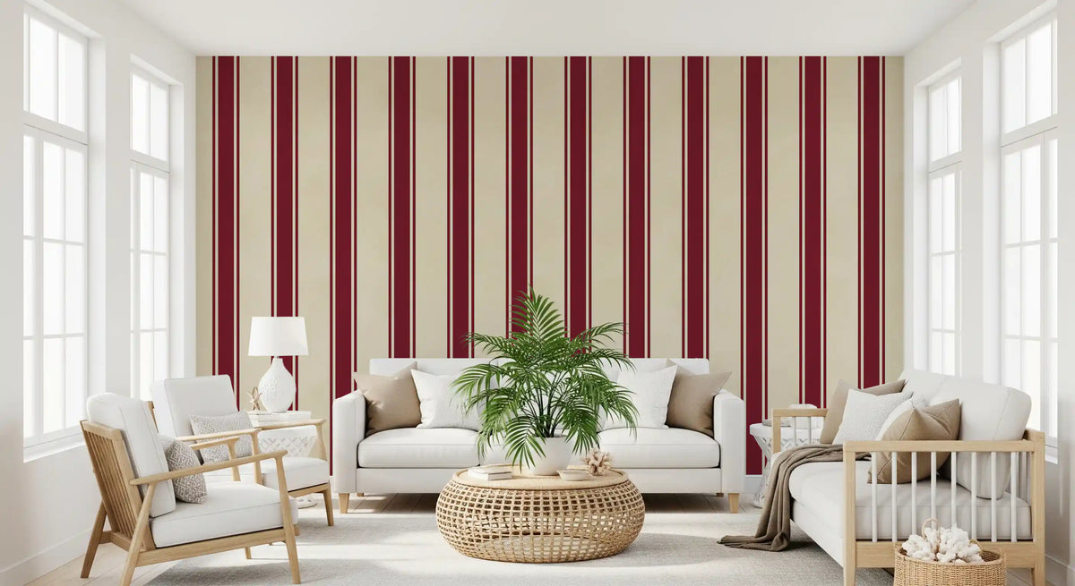 Classic Burgundy and Cream Striped Pattern Wall Mural