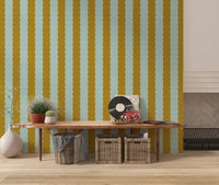 Mustard and Mint Scalloped Vertical Stripes Wall Mural
