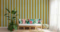 Mustard and Mint Scalloped Vertical Stripes Wall Mural