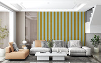 Mustard and Mint Scalloped Vertical Stripes Wall Mural