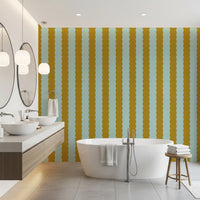 Mustard and Mint Scalloped Vertical Stripes Wall Mural