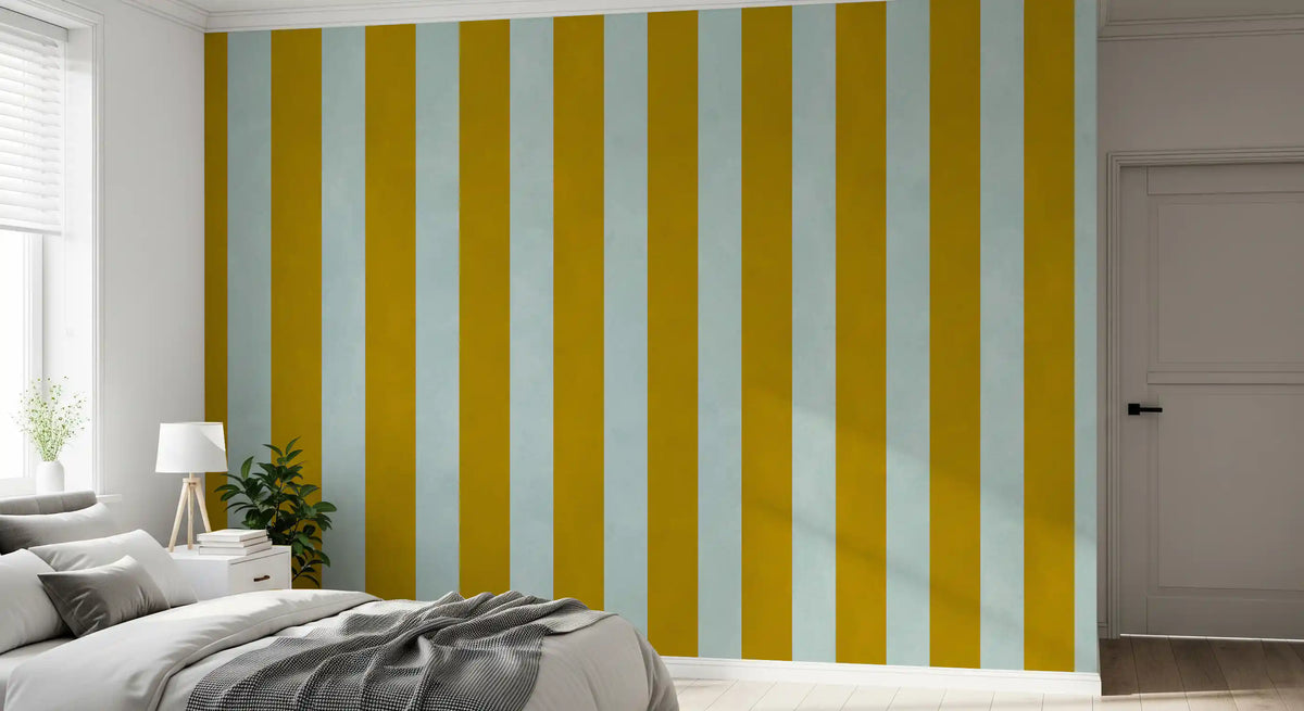 Ochre and Sage Vertical Stripe Wall Mural