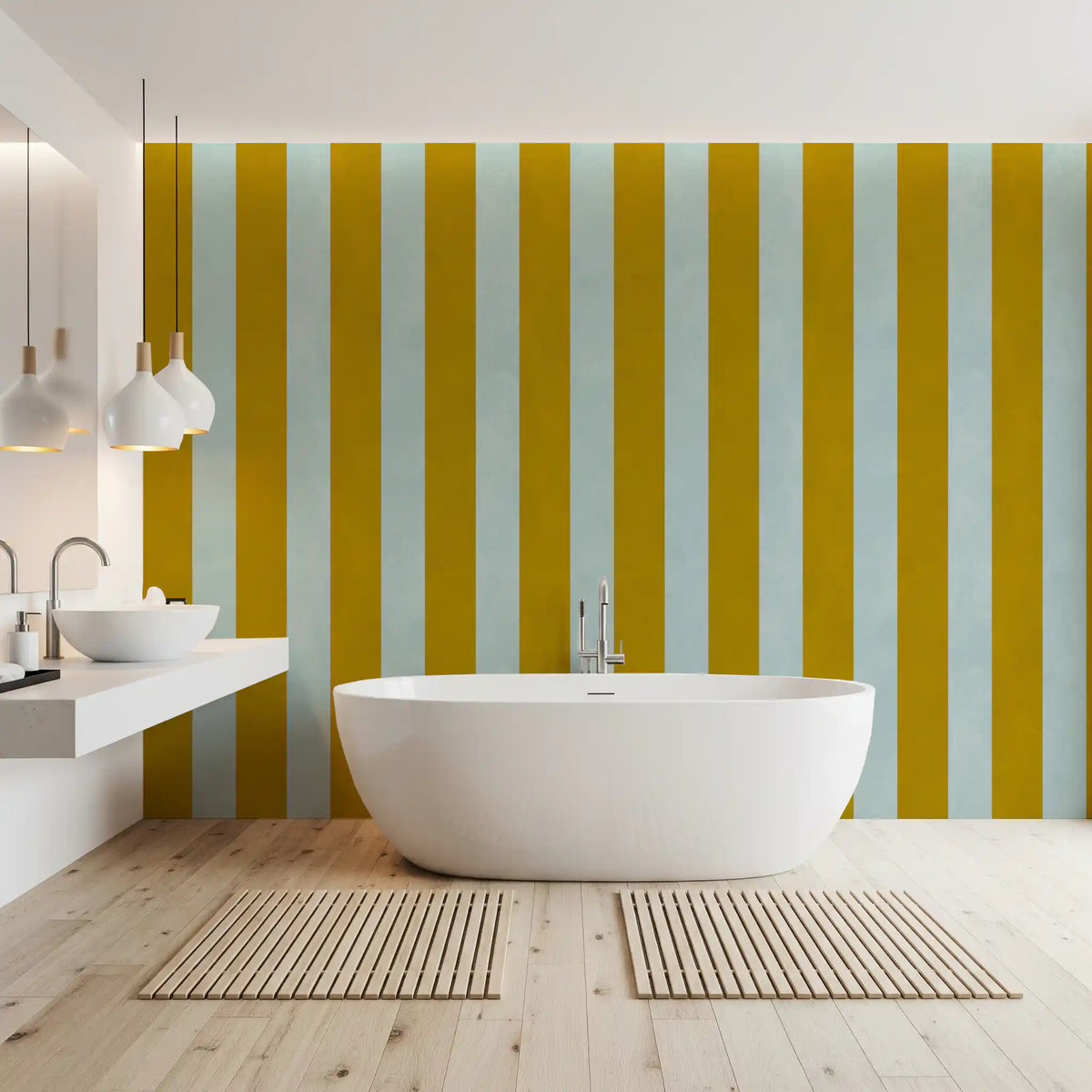 Ochre and Sage Vertical Stripe Wall Mural