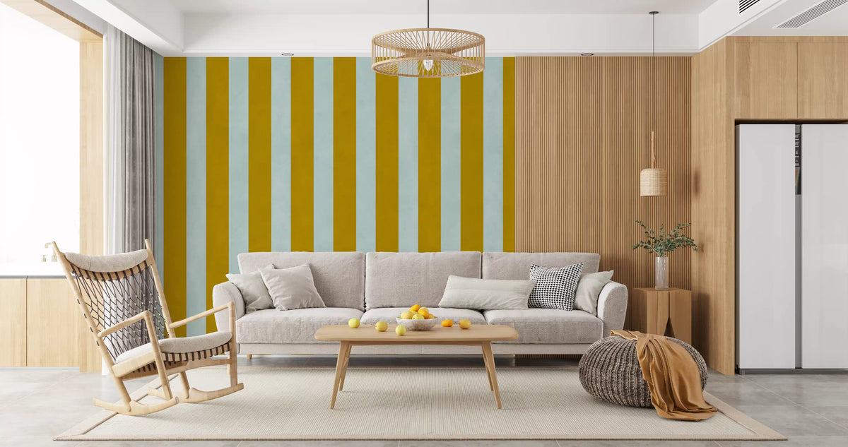 Ochre and Sage Vertical Stripe Wall Mural