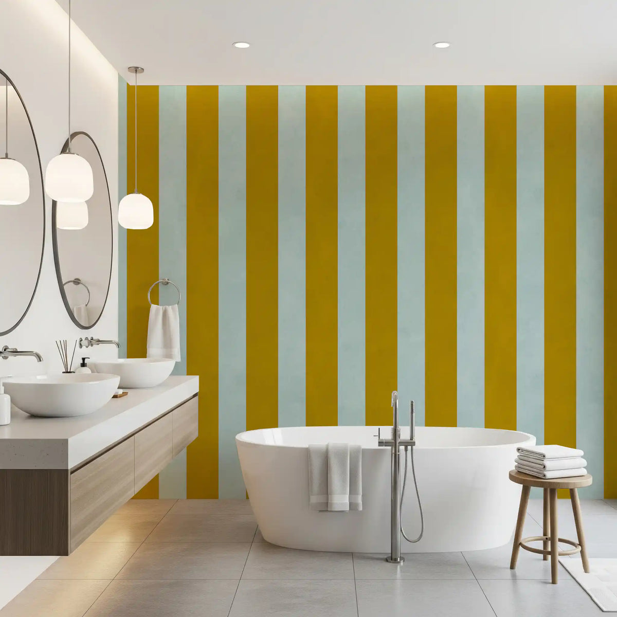 Ochre and Sage Vertical Stripe Wall Mural
