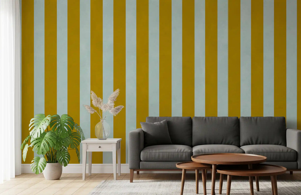 Ochre and Sage Vertical Stripe Wall Mural