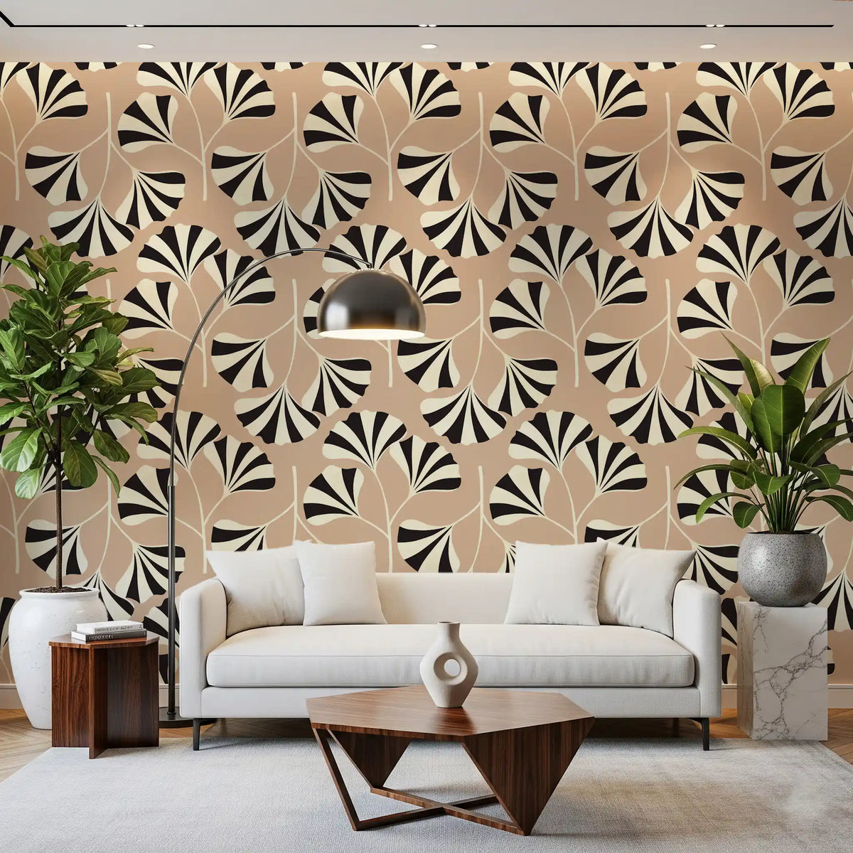 Minimalist Ginko Leaf Pattern Wall Mural