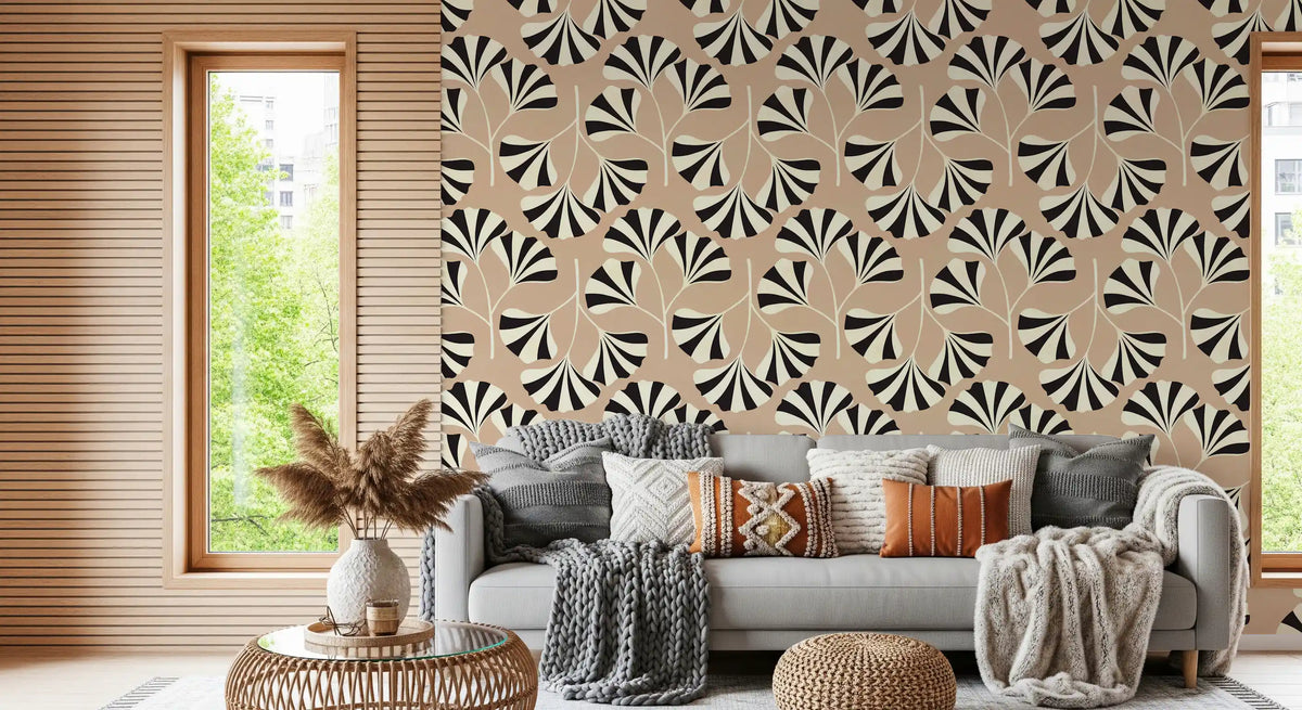 Minimalist Ginko Leaf Pattern Wall Mural