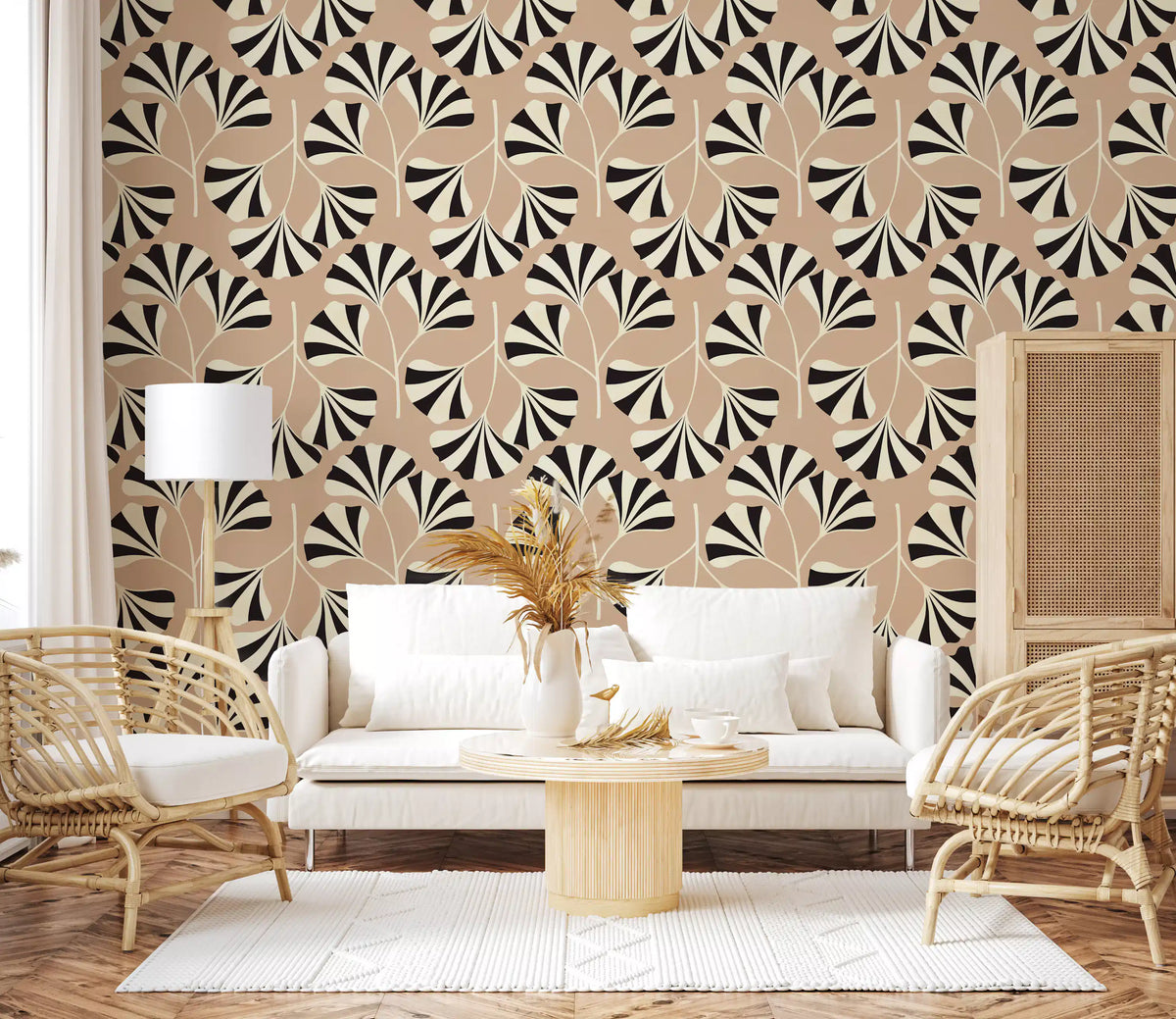 Minimalist Ginko Leaf Pattern Wall Mural