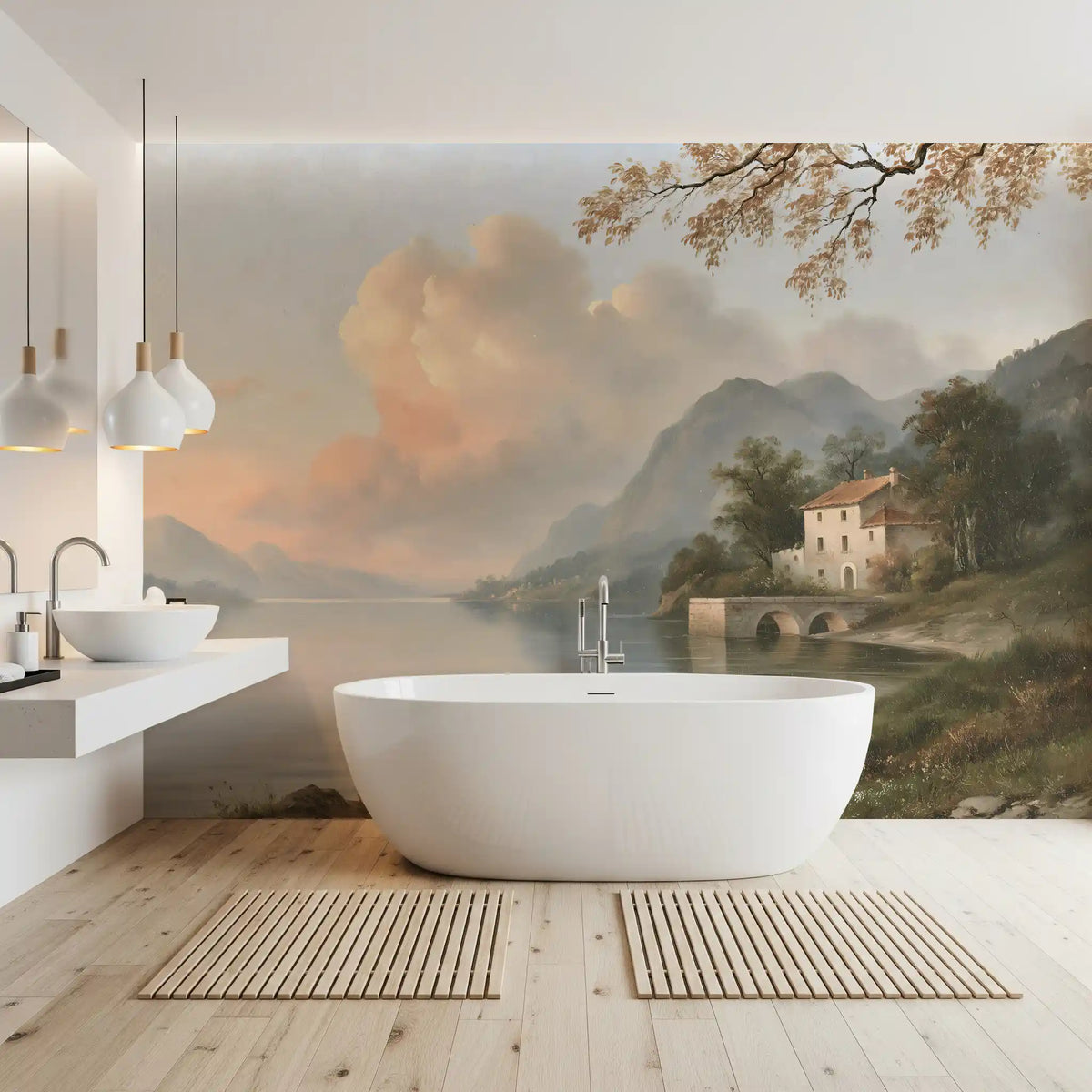 Italian Lake Villa Landscape Wall Mural