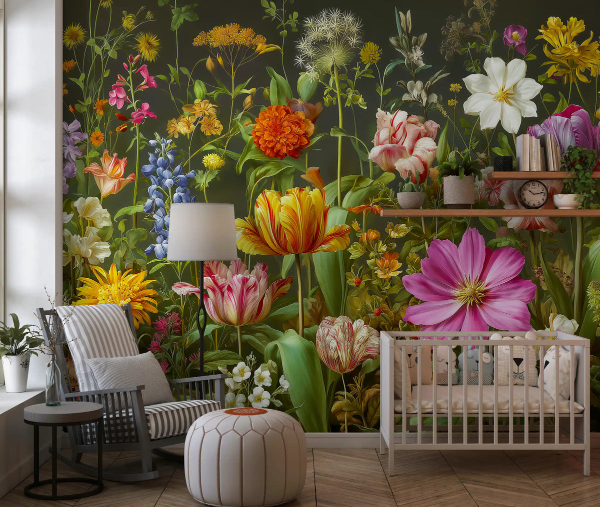 Midnight Meadow Botanical Bloom Wall Mural