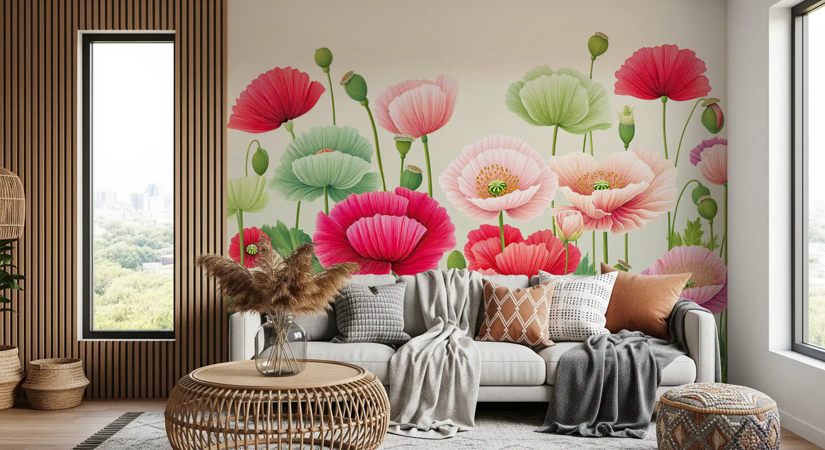 Ethereal Poppy Field Meadow Wall Mural