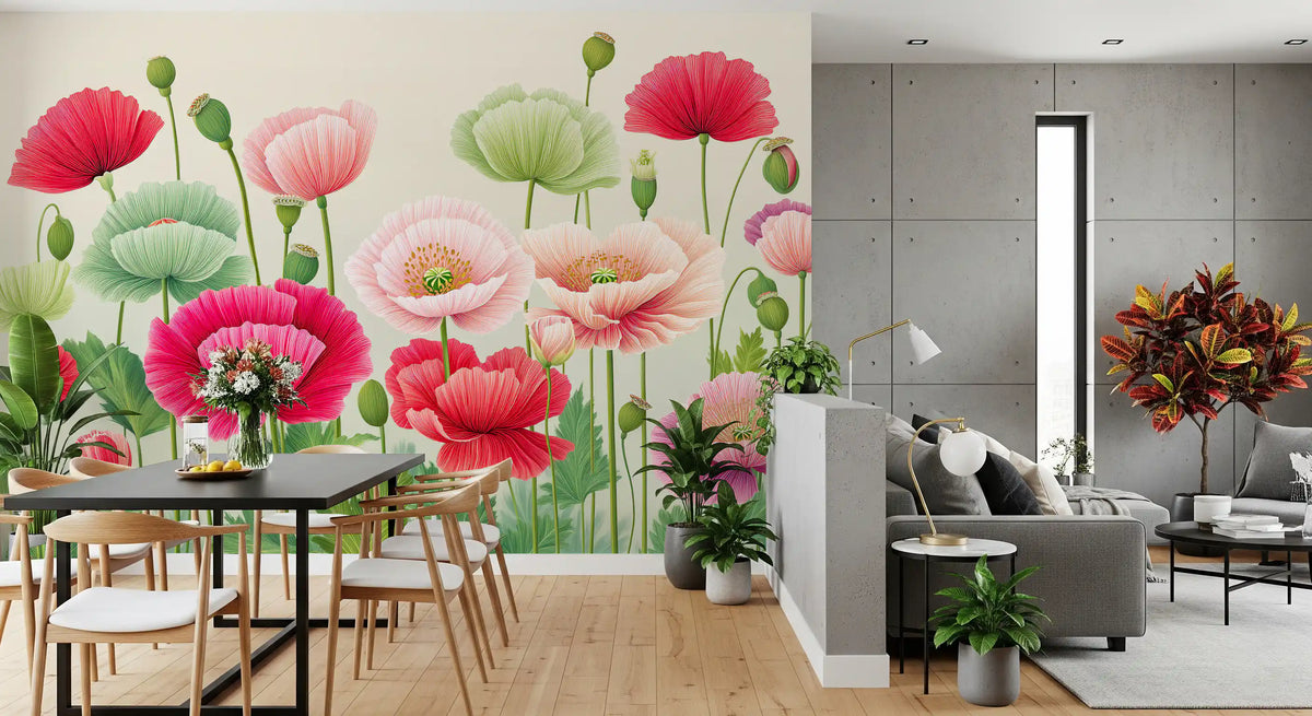 Ethereal Poppy Field Meadow Wall Mural
