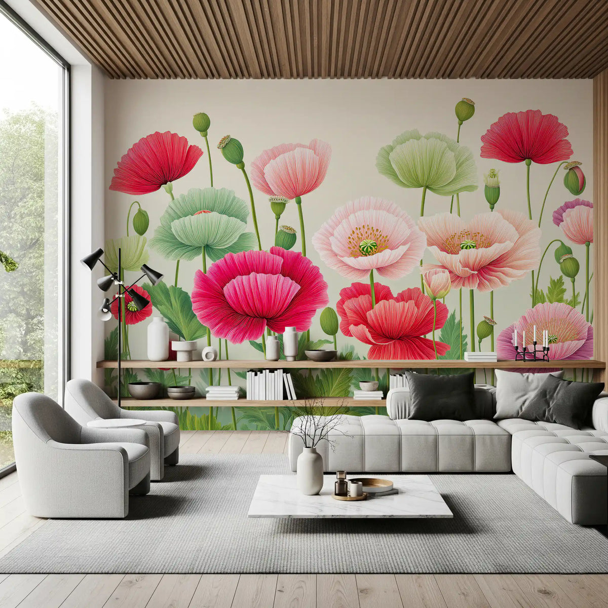 Ethereal Poppy Field Meadow Wall Mural