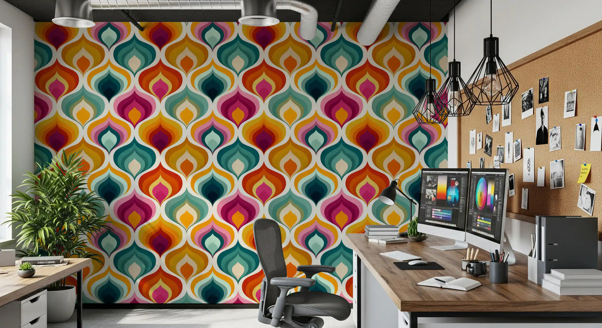Abstract Mid-Century Waves Wallpaper⁠