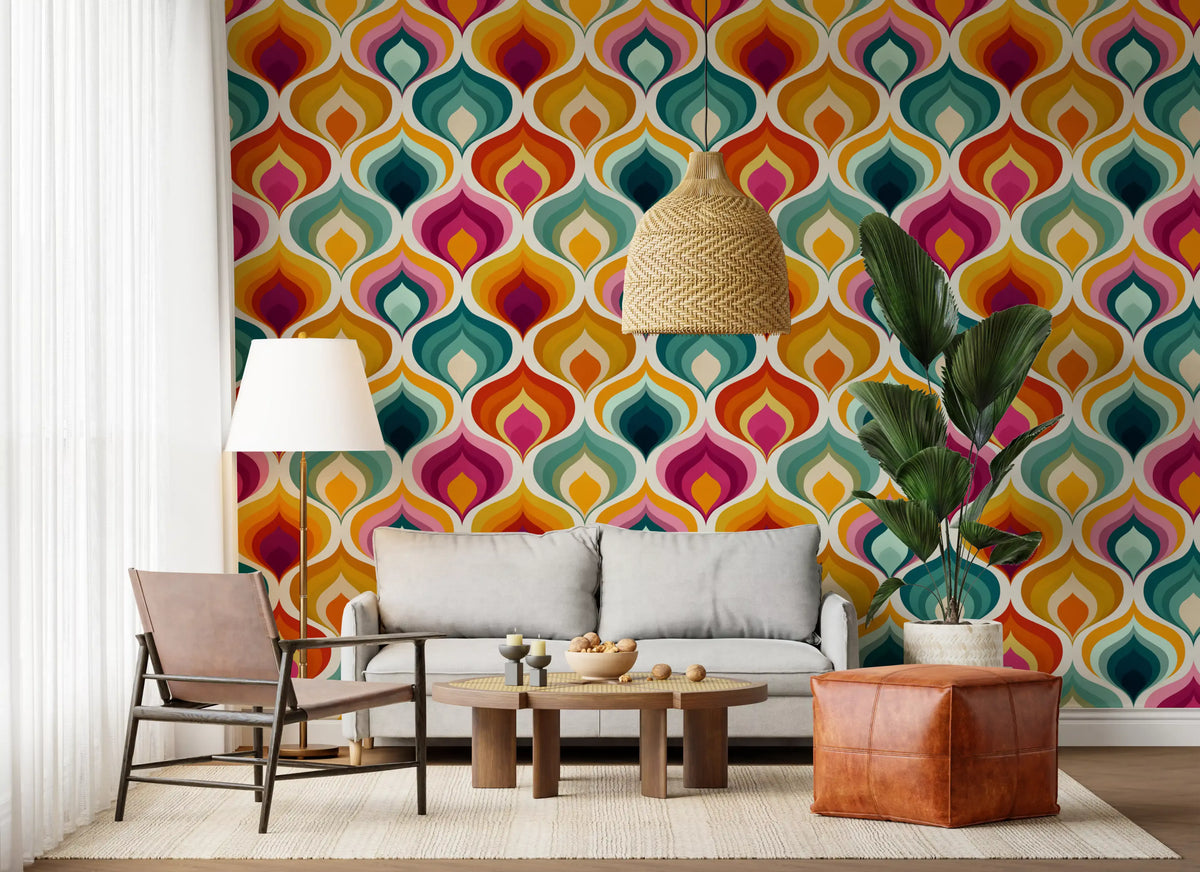 Abstract Mid-Century Waves Wallpaper⁠