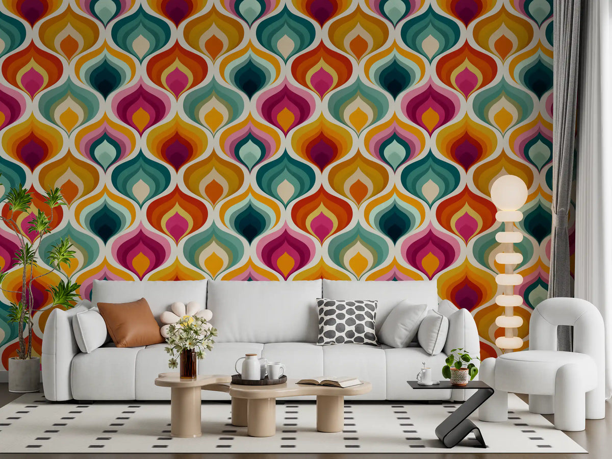Abstract Mid-Century Waves Wallpaper⁠