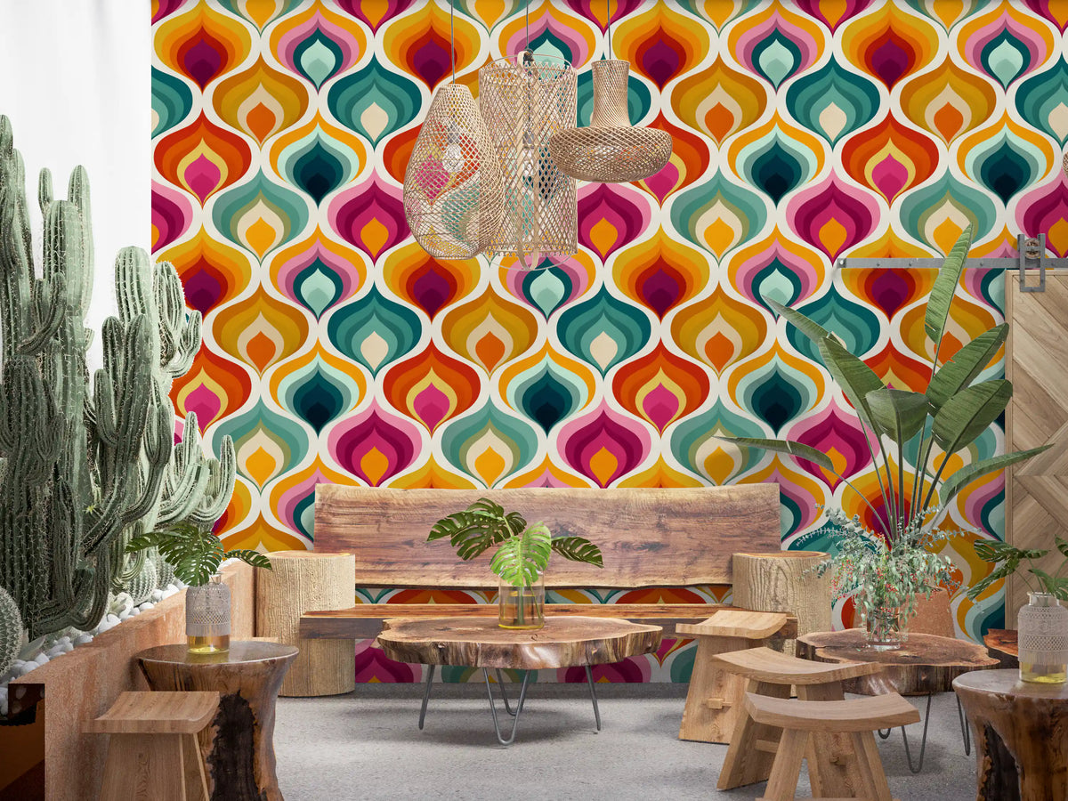 Abstract Mid-Century Waves Wallpaper⁠