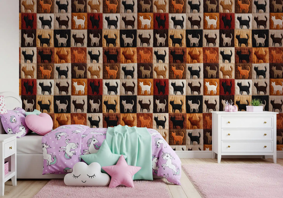 Feline Quilt Grid Wallpaper⁠