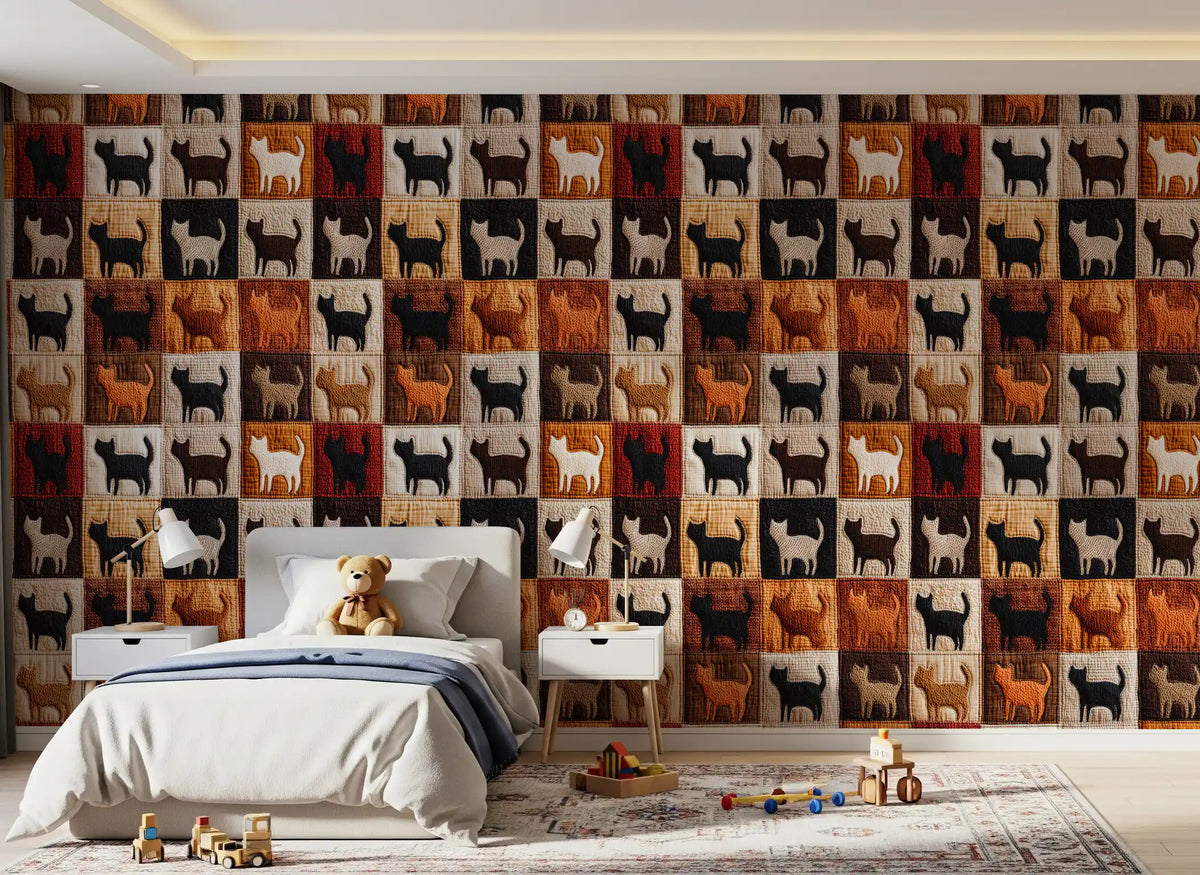 Feline Quilt Grid Wallpaper⁠
