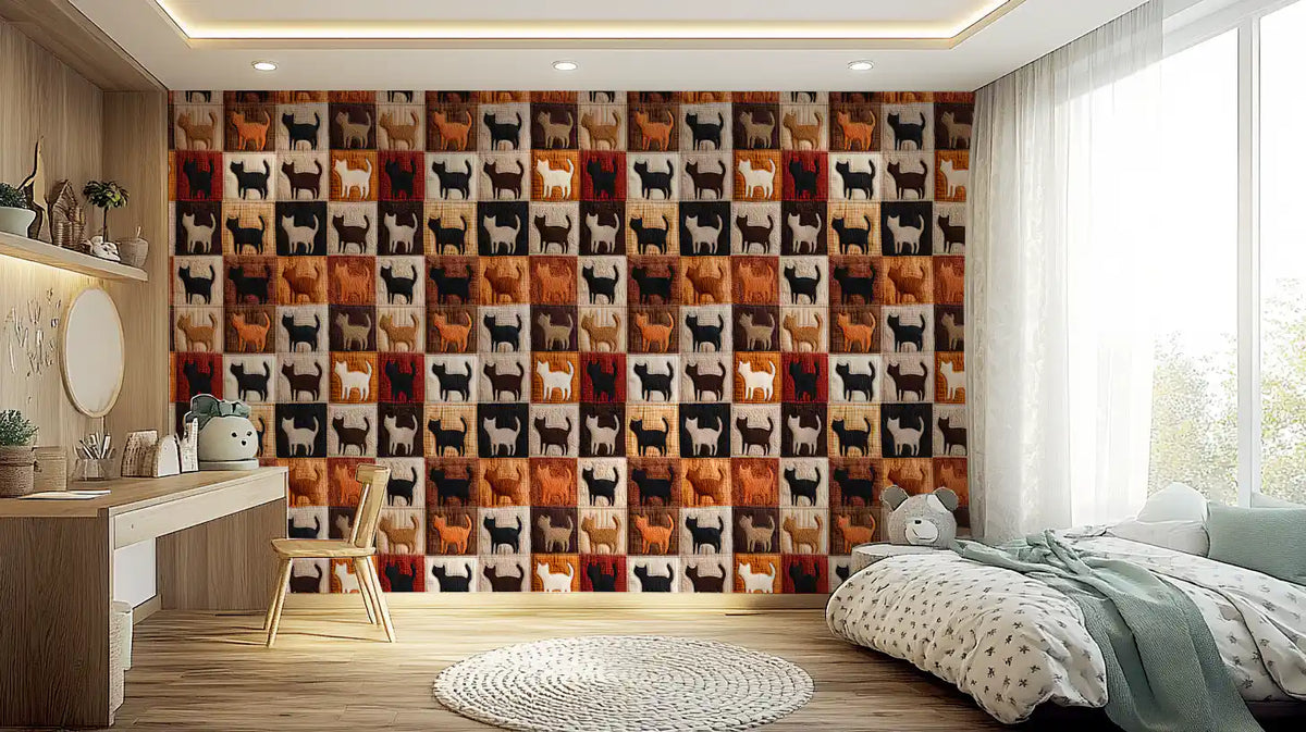 Feline Quilt Grid Wallpaper⁠
