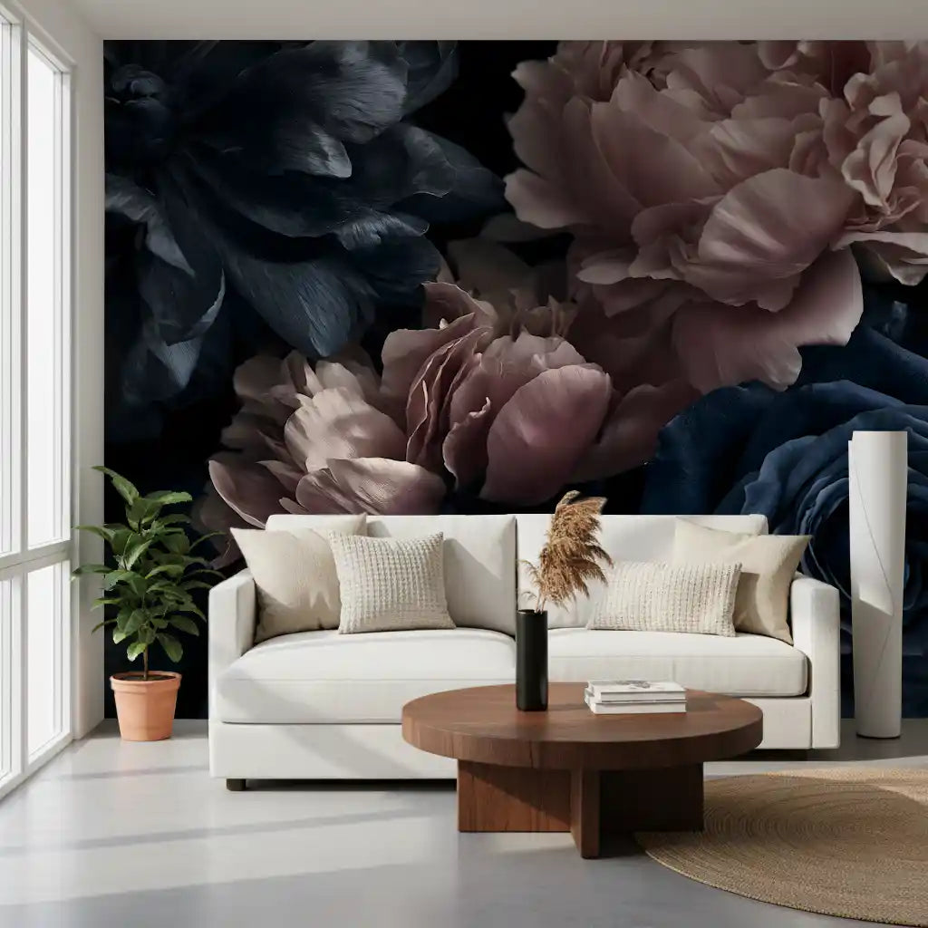 Midnight Peony and Rose Bloom Wall Mural