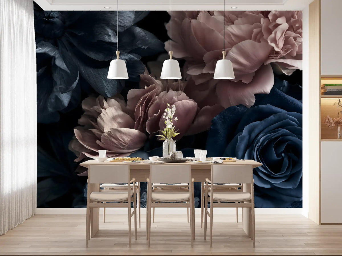 Midnight Peony and Rose Bloom Wall Mural