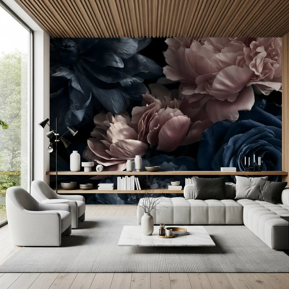Midnight Peony and Rose Bloom Wall Mural