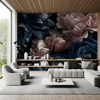 Midnight Peony and Rose Bloom Wall Mural