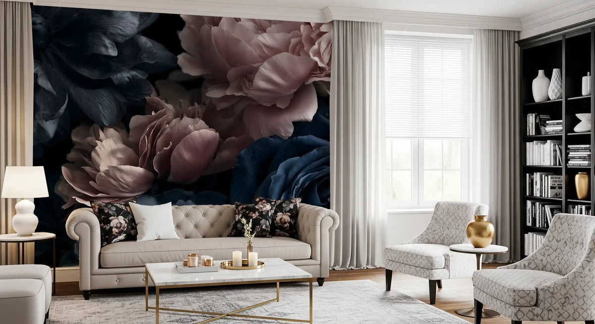 Midnight Peony and Rose Bloom Wall Mural