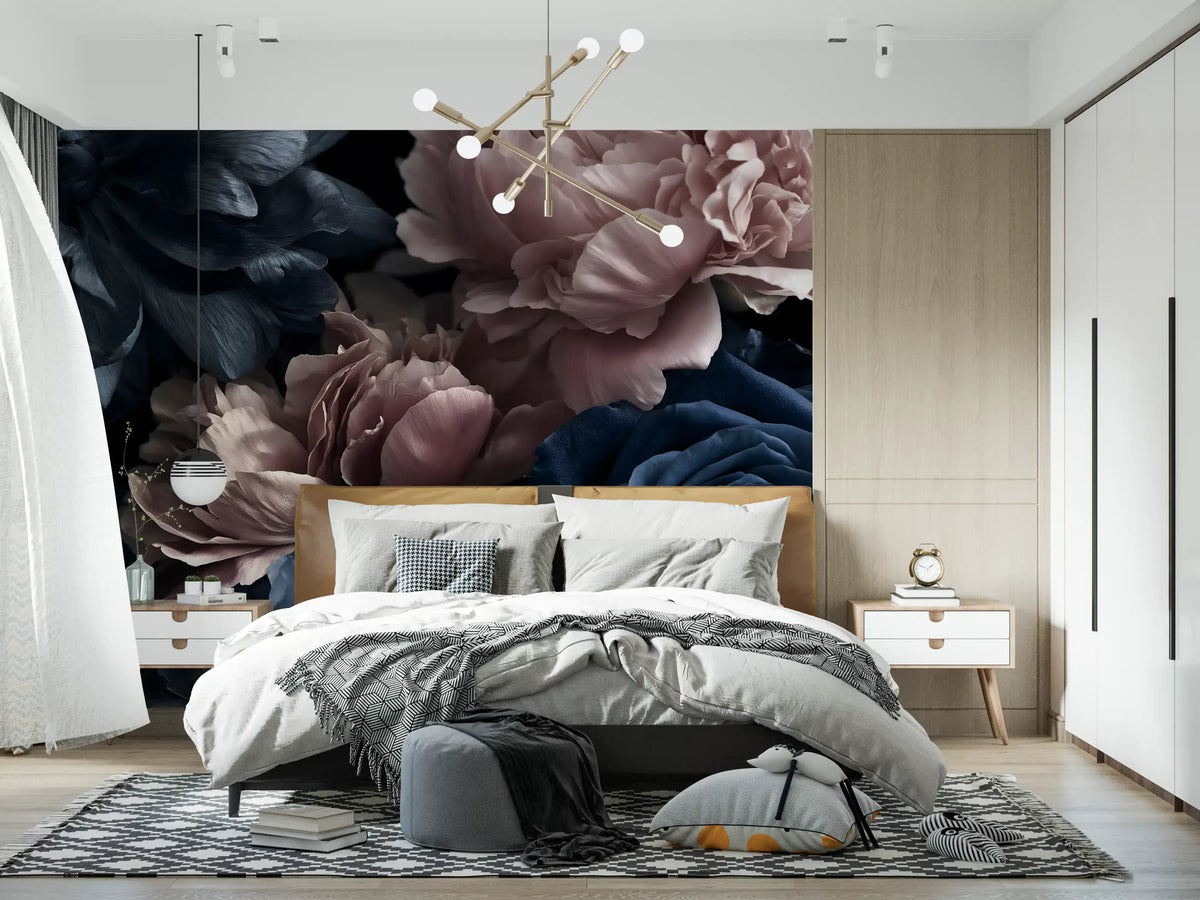 Midnight Peony and Rose Bloom Wall Mural